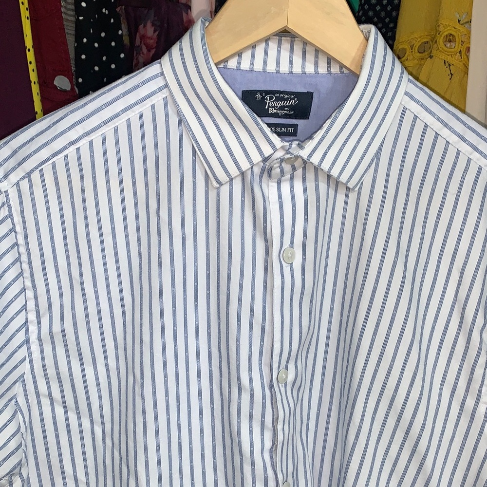 Original Penguin Men’s Heritage slim fit striped shirt Medium PTP21